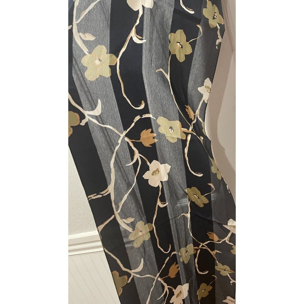 Italian Black/Green Cream Scarf/Hijab/Shawl-11 x 60” Floral Print/RN79124